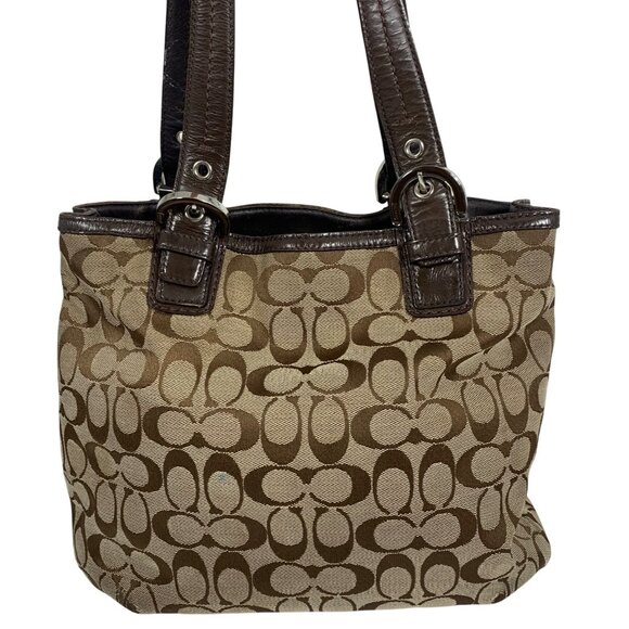 COACH Signature Soho Jacquard/Leather Tote Handbag Triple Entry Satchel F17401 - Picture 4 of 15
